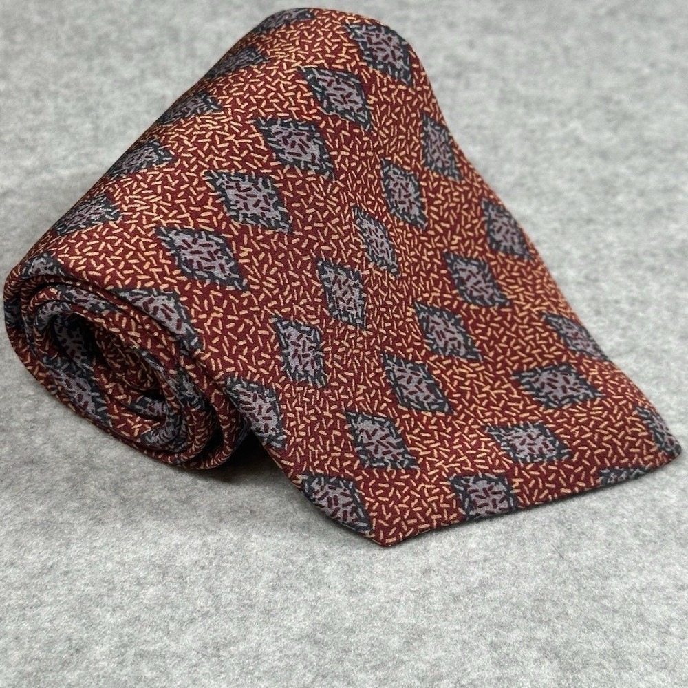 Christian Dior Cravates Silk Tie Red Gray Geometric Vintage 90s‎ 58x3.6in NOTE